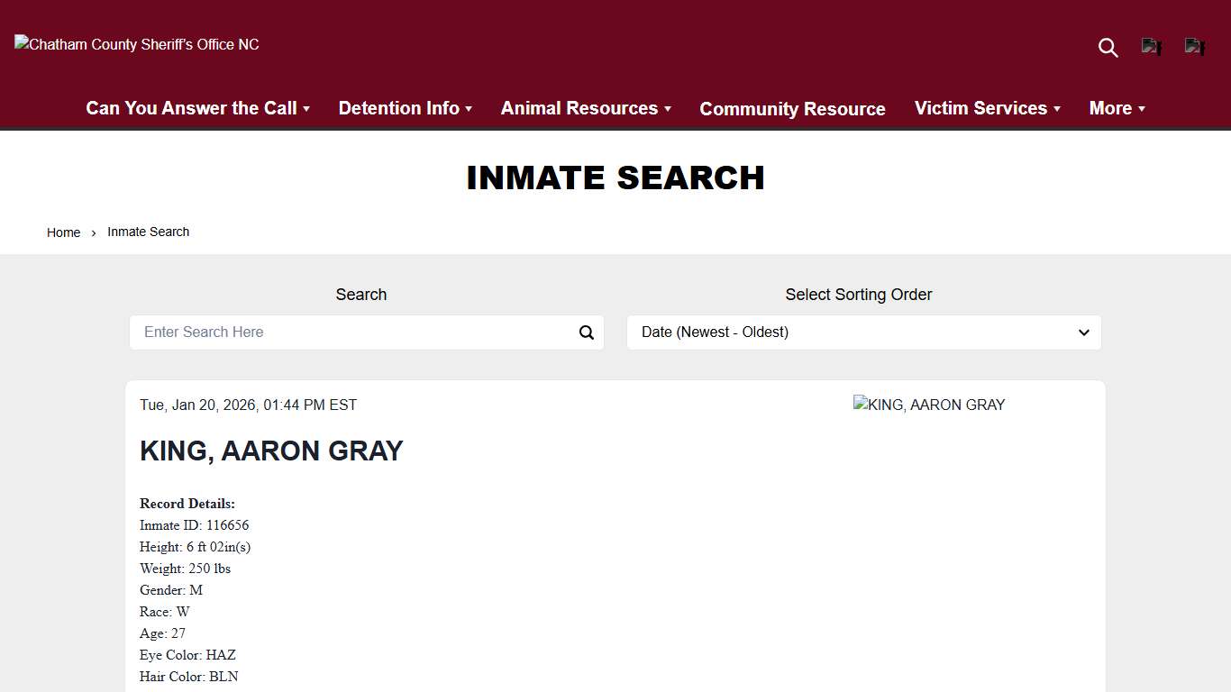 Inmate Search | Chatham County Sheriff’s Office NC