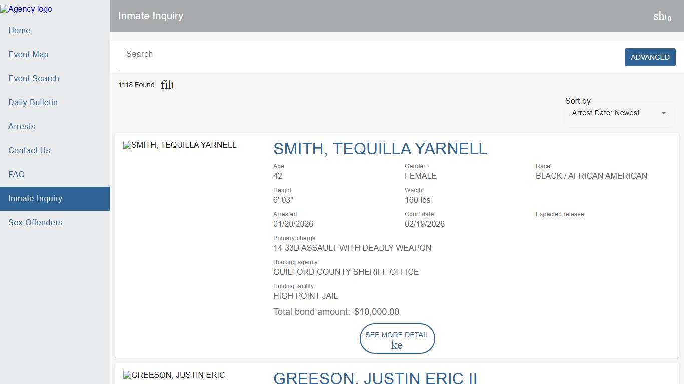 Guilford County SO Police To Citizen | Police to Citizen - Inmates catalog